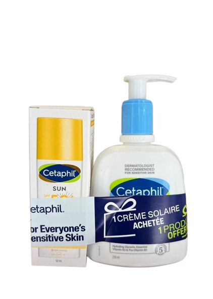 CETAPHIL COFFRET SUN FACE FLUIDE INVISIBLE SPF50+ 50ML+ LOTION NETTOYANTE 236ML OFFERTE