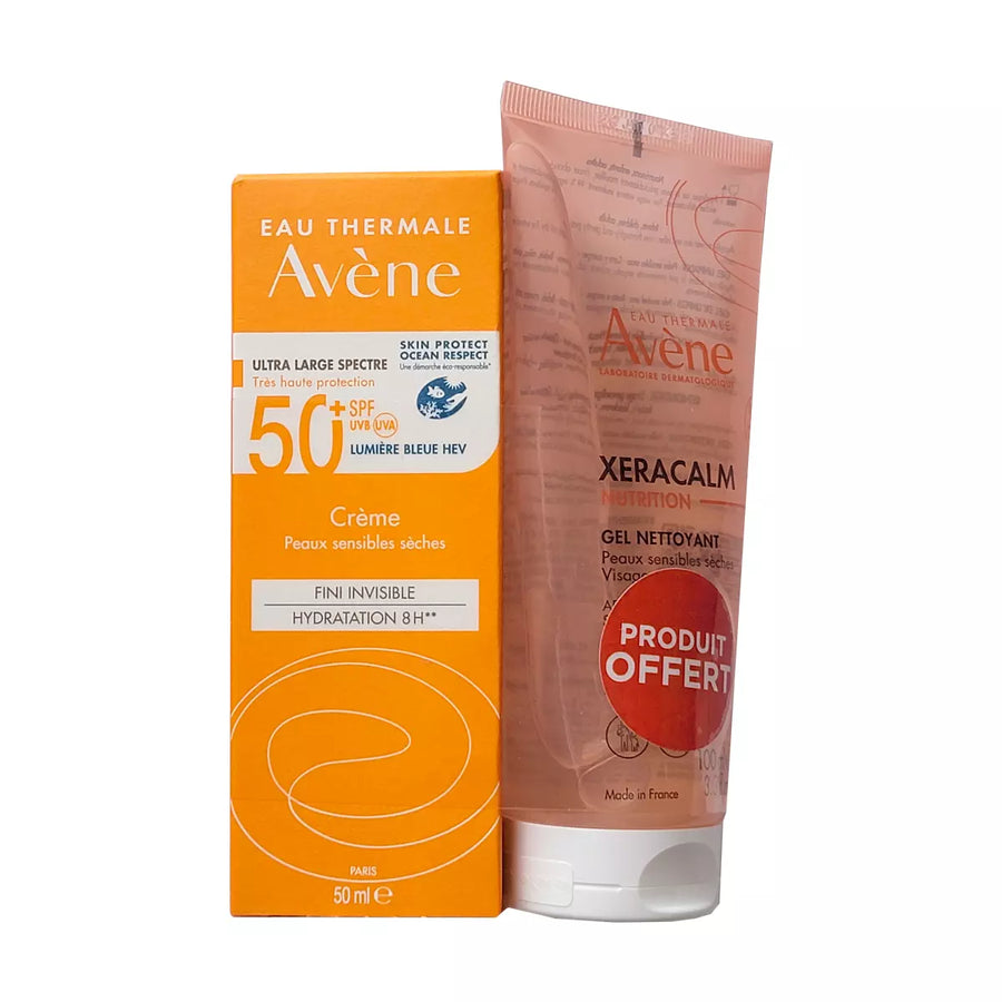 B.P AVENE CREME SOLAIRE TRES HAUTE PROTECTION SPF50+ 50ML+XERACALM GEL NETTOANT 100ML (OFFERT)