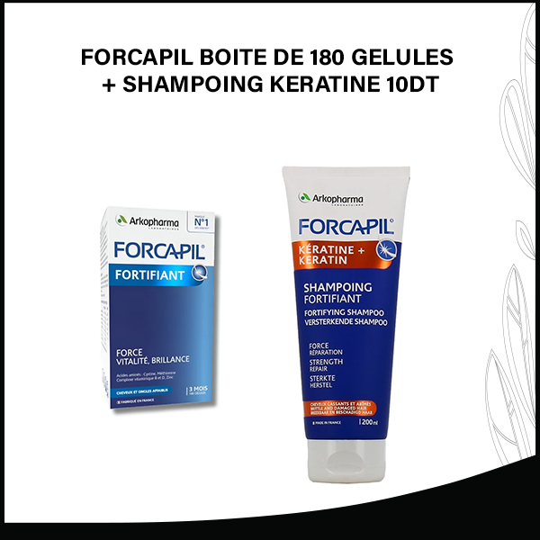 FORCAPIL BOITE DE 180 GELULES + SHAMPOING KERATINE 10DT