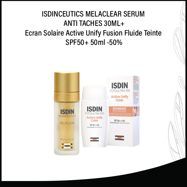 ISDINCEUTICS MELACLEAR SERUM ANTI TACHES 30ML+Ecran Solaire Active Unify Fusion Fluide Teinte SPF50+ 50ml -50%