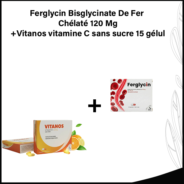 Ferglycin Bisglycinate De Fer Chélaté 120 Mg+Vitanos vitamine C sans sucre 15 gélules gratuit