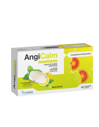 AngiCalm Maux De Gorge Irritation Citron Sans Sucre, 16 Comprimés