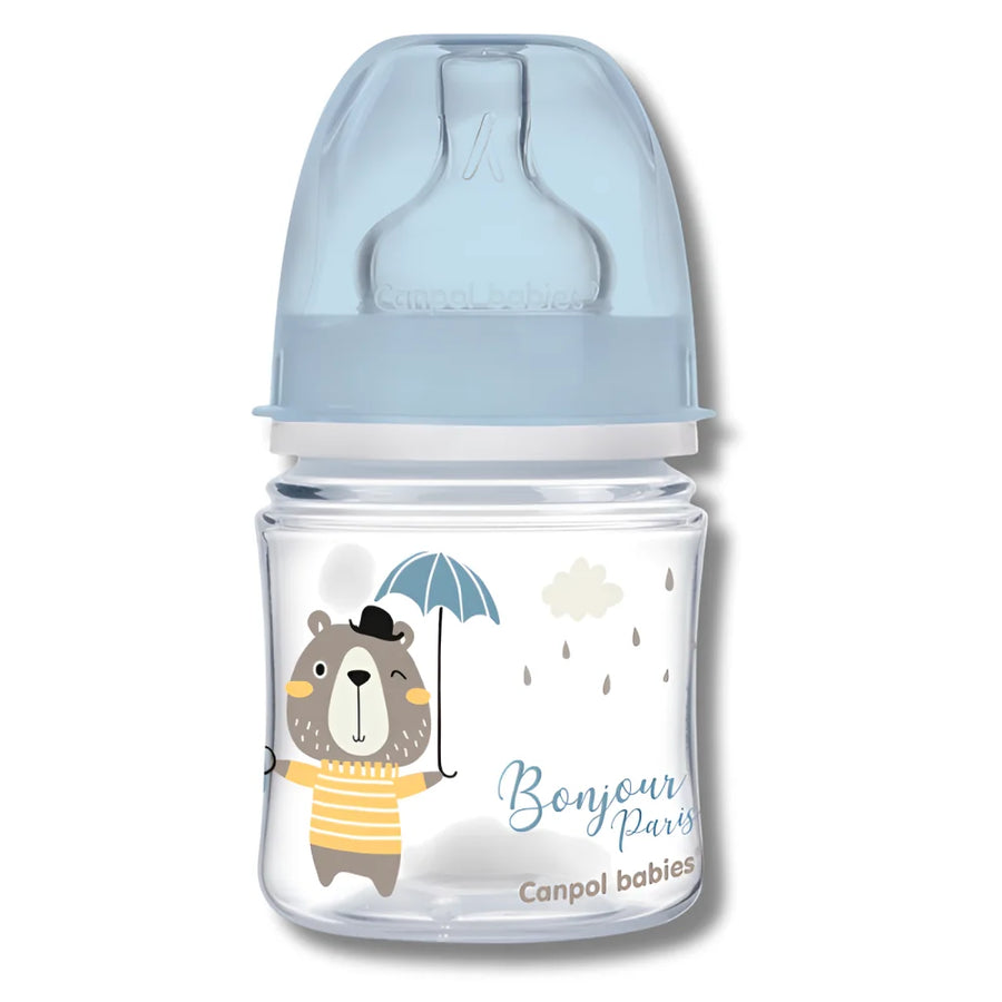 CANPOL BABIES - BIBERON ANTICOLIQUE BLEU COL LARGE +0MOIS 120ML
