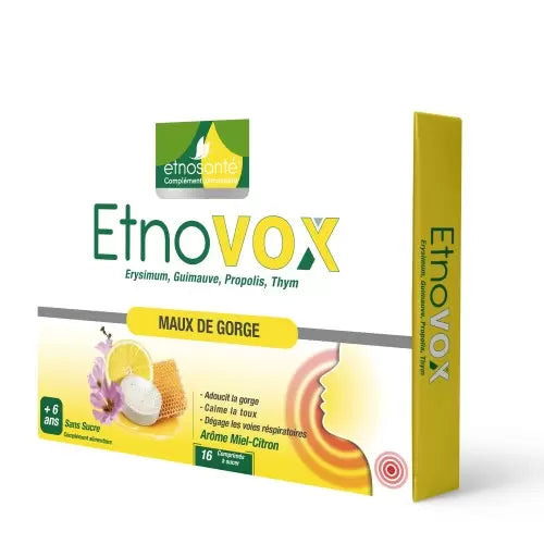 ETNOVOX MAUX DE GORGE MIEL CITRON 16 COMPRIMES