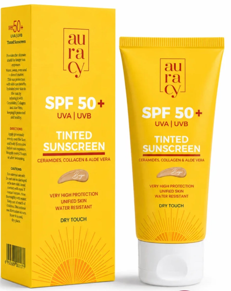 AURACY  ECRAN SOLAIRE TEINTE BEIGE SPF 50+ 50GR