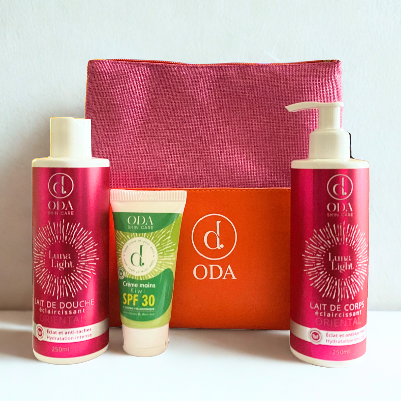 ODA LAIT DE DOUCHE +LAIT DE CORPS+CREME MAINS SPF 30+TROUSSE (OFFERT)