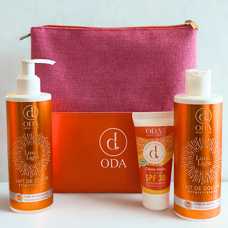 ODA LAIT DE CORPS EXOTIQUE+LAIT DE DOUCHE+CREME MAINS SPF 30+TROUSSE (OFFERT)